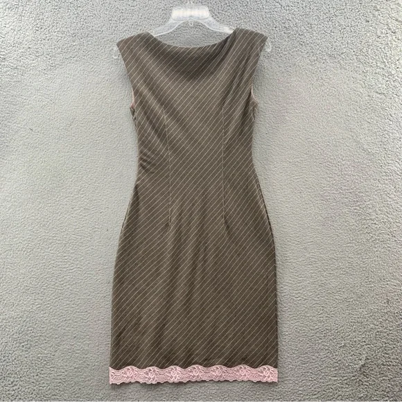 Nicole Miller Contrast Lace Tailored Pencil Sheath Stretch Pinstriped Dress - Picture 9 of 11